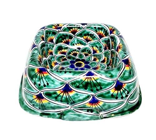 Mexican Talavera Pottery 10 inch Squared Hand Painted Extra Large Dog Bowl