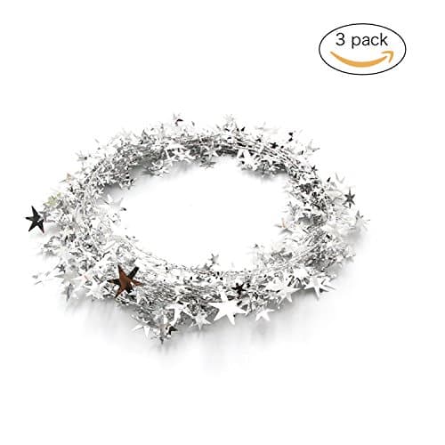 3PCS Wire Star Garland,Christmas Decorations Party Accessory,25 Ft x 3 (Silver)