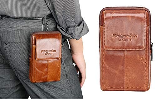 Men Leather Cell Phone Holster Case Belt Loop Pouch Vertical Waist Bag Purse Belt Waist Wallet with A Clip iPhone 8 Plus Xr Xs Max (Brown)