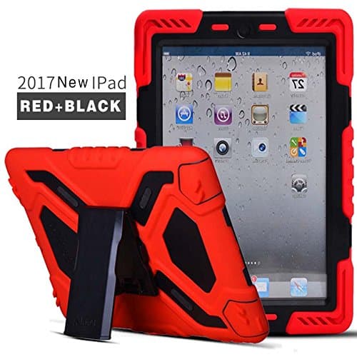 iPad Case iPad 9.7 inch 2018/2017 Case, New Meiya waterproof drop anti-dust limit military heavy cover iPad children's earthquake protection cover for Apple iPad 2017/20180 9.7 inch(Red+Black)