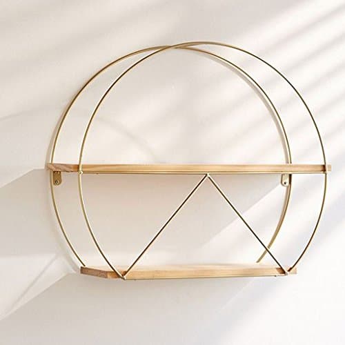 DYFYMXTable lamp, table lamp Simple wooden wall hanging rack, wrought iron wall circular partition bookshelf, background wall shelf.