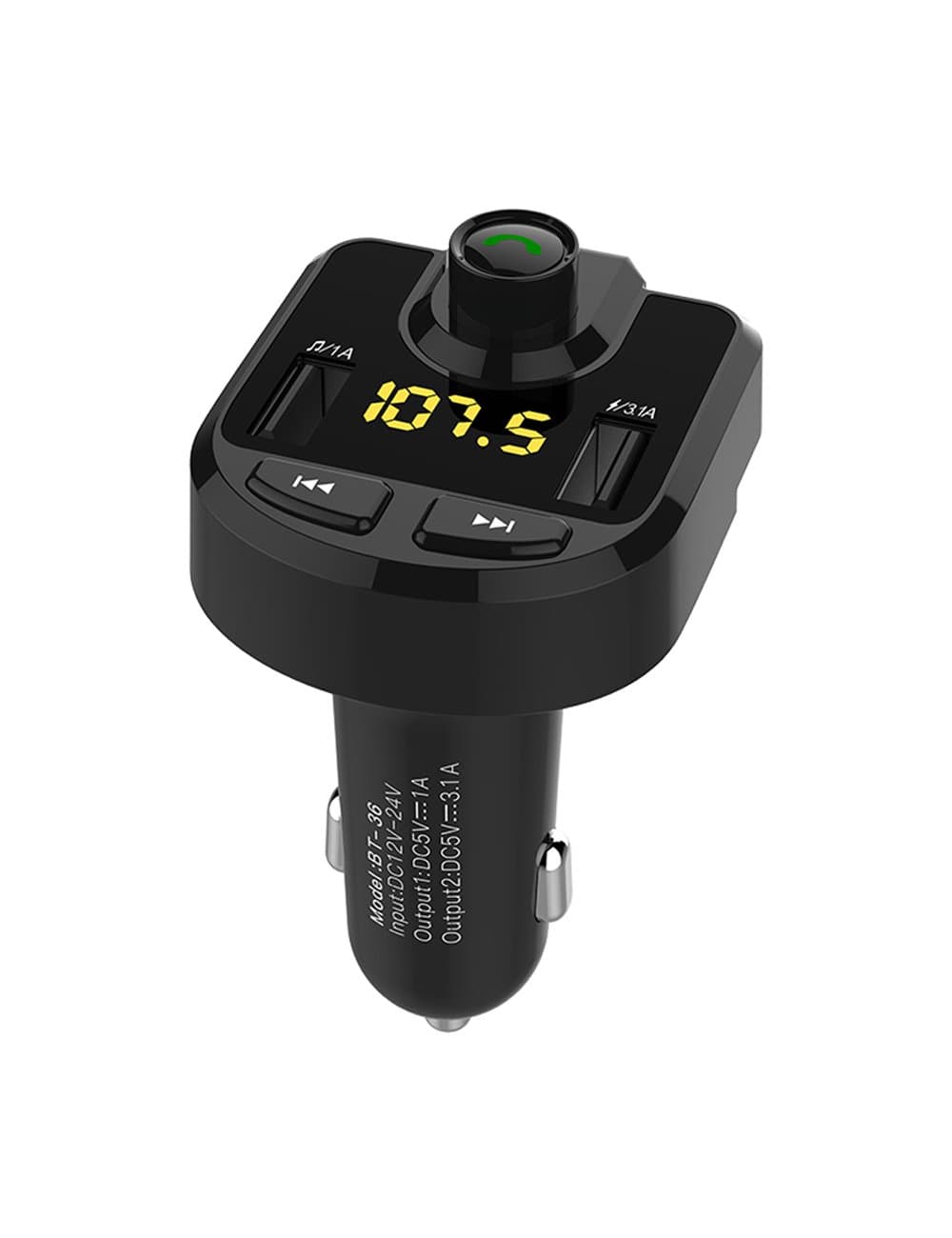 Bluetooth FM Transmitter for Car, BT36 Wireless Stereo Radio Transmitter Adapter Car Kit with Hands-Free Call and Dual USB Ports Fast Charger 5V/3.1A&1A for iPhone Samsung, TF U Disk Mp3 Music Player