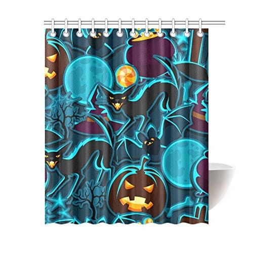POEENG Custom Halloween Cat And Pumpkin Waterproof Polyester Shower Curtain 66"x72"