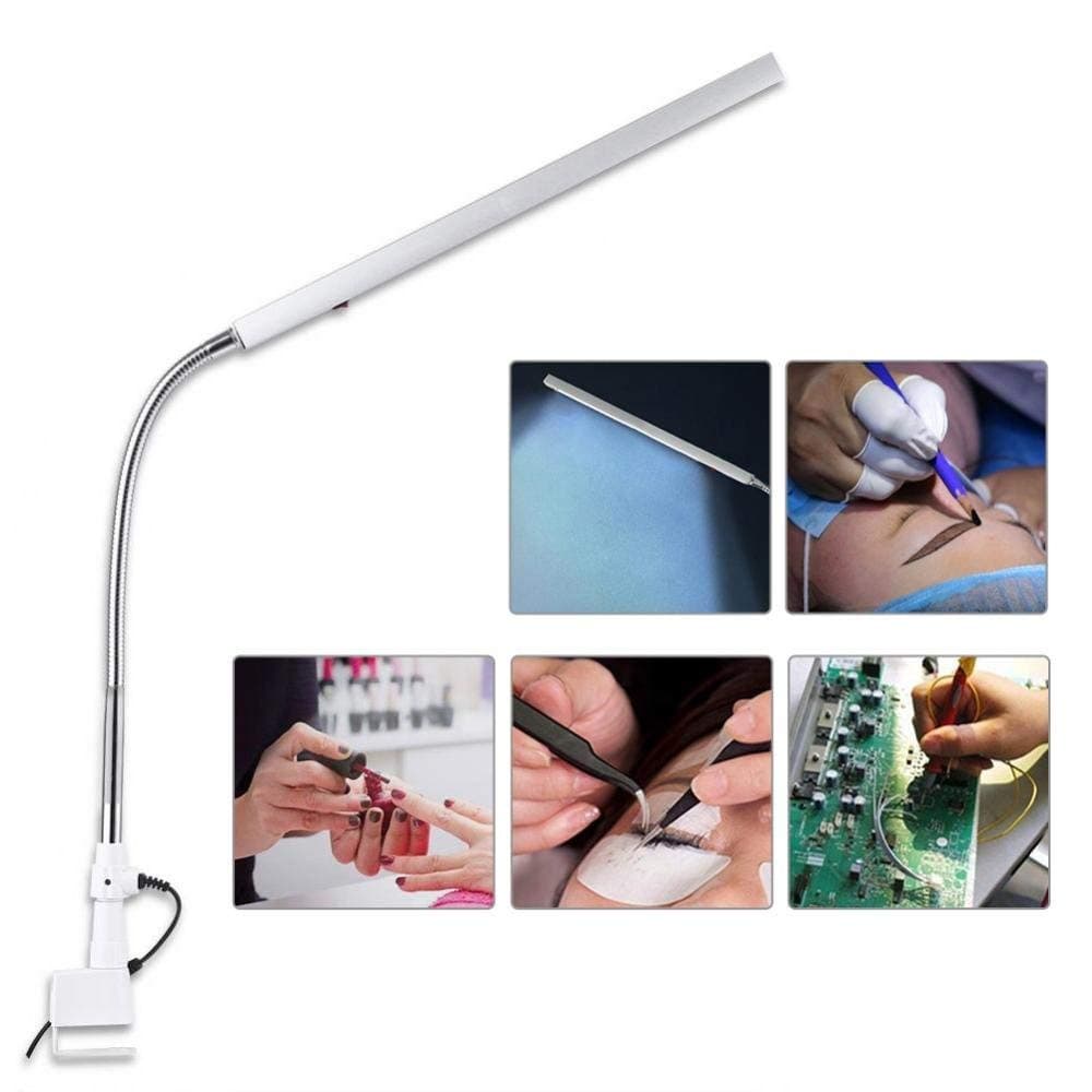 LED Desk Lamp Eye Care Light for Tattoo Study Reading Makeup Nail Art, Ultra-Slim 360 Degree Rotation Metal(Silver)