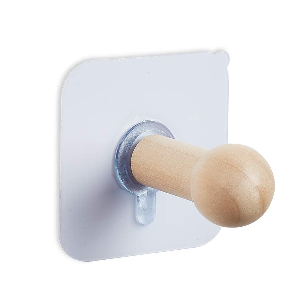 Fealkira Adhesive Wall Hooks Wooden Coat Hooks Storage Wall Mounted Hanging Hook for Towel Hat Key Robe Coats Hooks On Door Wardrobe Closet (8 PCS Wood Hooks)