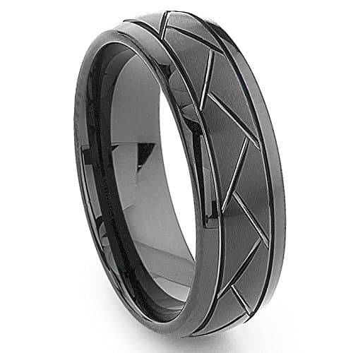 Eric Designs Black Tungsten 8MM Diamond Cut Dome Wedding Band Ring