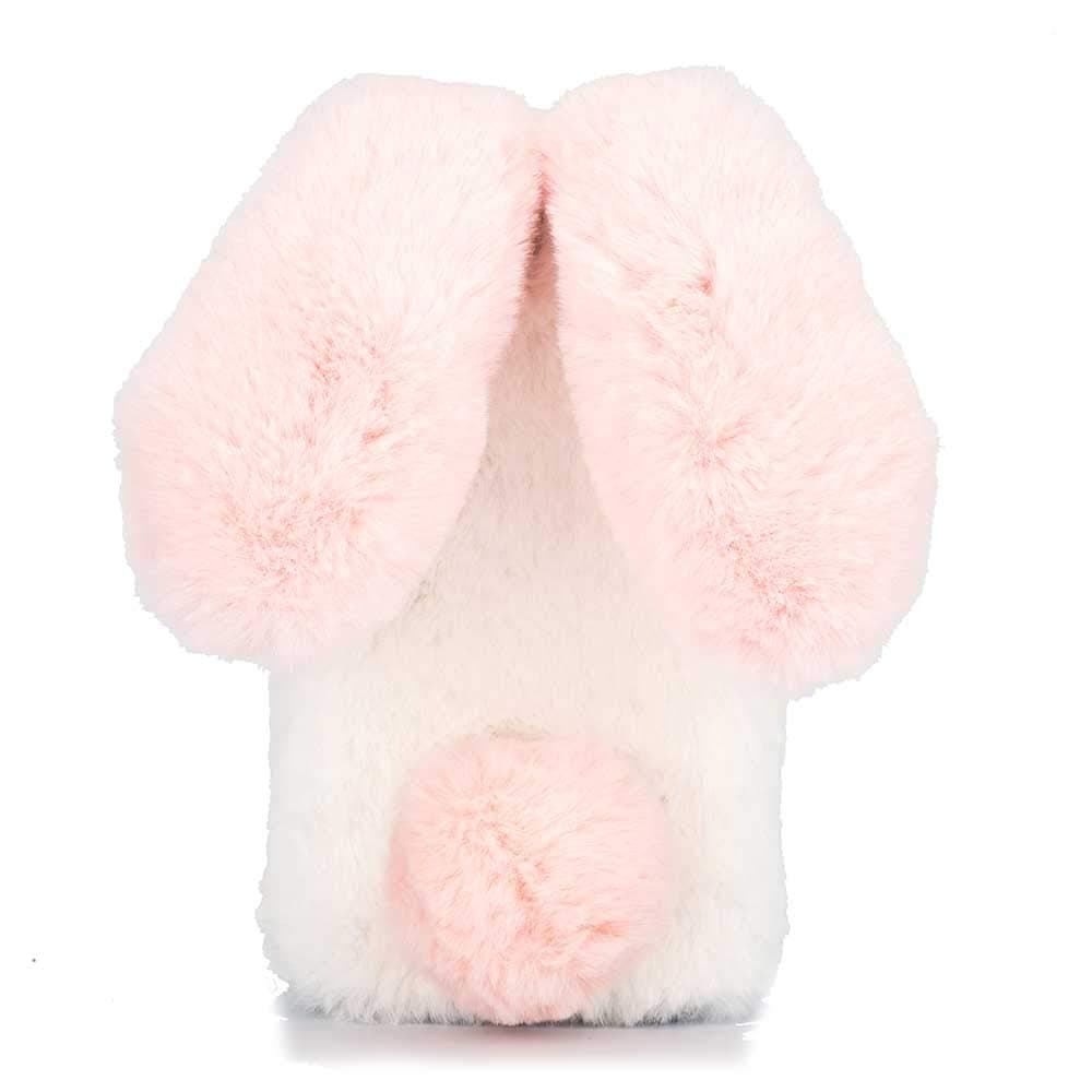HongHushop Cute Rabbit Case Plush Cover for iPhone XR Case Super Soft Warm Fluffy Furry Bunny Ears Shockproof Back Case Cover Chic Bling Crystal Diamond Bowknot Case -White pink