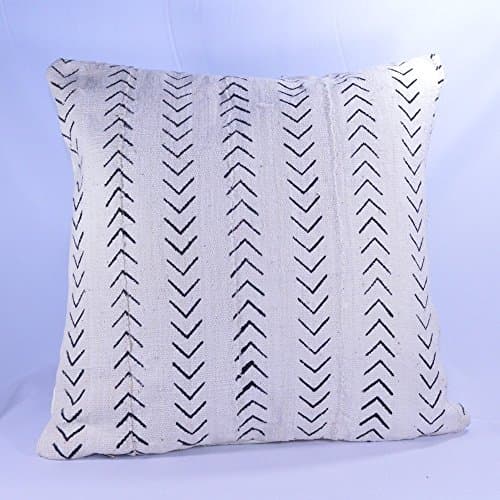 19x19 Double-Sided African Mud cloth Pillow Cover; Bogolanfini Decorative Pillow, Black & White Mudcloth Throw Pillow -BF1028