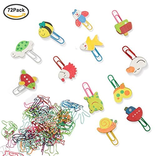 Cavetee Multicolor Paper Clips Paper clamps Creative Animal Shape for Bookmark Office School Notebook Agenda Pad, 17 Styles, 72 Pieces