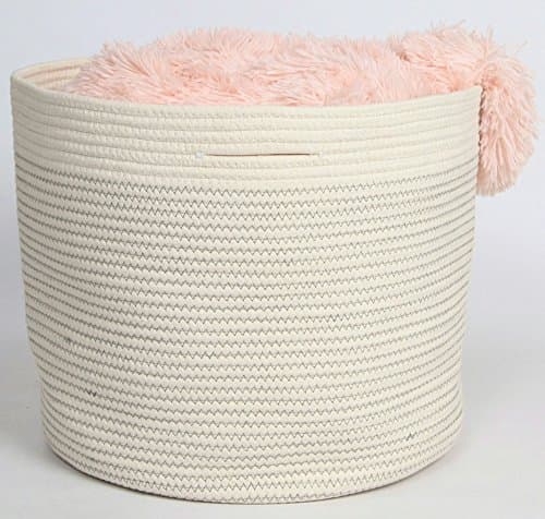 BOASY HOME Woven Basket, Storage Baskets, Storage Basket - X-Large Woven Cotton Storage Basket By 100% Woven Cotton, 17" x 14", Easy To Handle, Decorative Style, For Blankets, Toys, Books, Craft