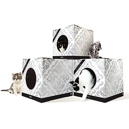 4 Pack Corrugated Cat Tree House | Cat Tunnel, Cat Cubes, Cat Condos For Cats (Floral)