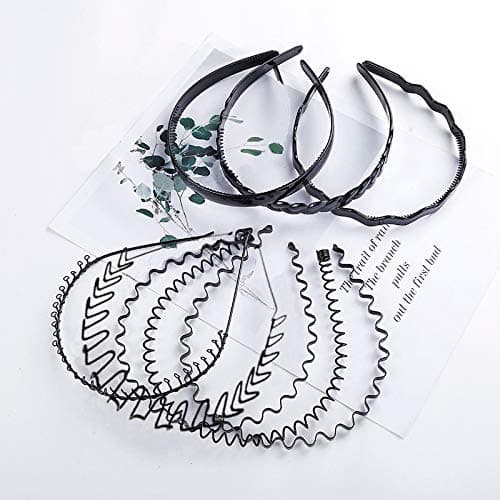 Qpower Headbands 8PCS Alice Band Unisex Black Multi-style Spring Wave Metal and Plastic Hair Hoop Band, Men Women Hair Band Flexible Accessory, Perfect for Yoga or Fashion, Workout or Travel