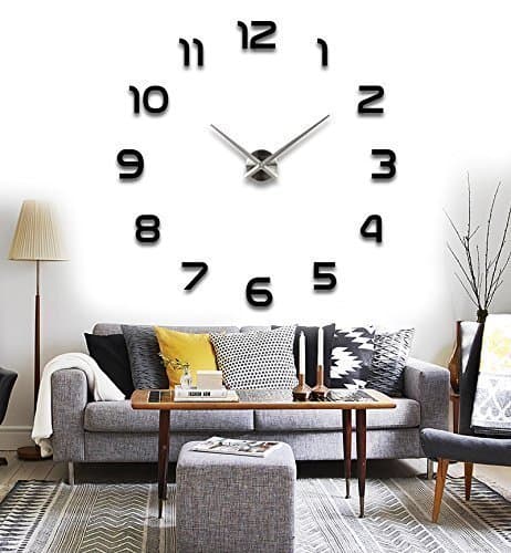 Elikeable Modern 3D Frameless Large Wall Clock Style Watches Hours DIY Room Home Decorations (Black3)