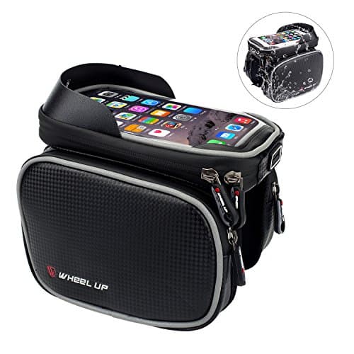 EKOOS Bike Bag for Cell Phone Bicycle Frame Bag Handlebar Bags with 6.2 inch Waterproof Touch Screen Mobile Phone Bag, Outdoor Cycling Bicycle Accessories Grey