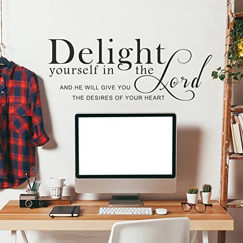 Delight yourself in the Lord Wall Decal Scripture Vinyl Quotes - Psalm 37:4 Wall Art Stickers (22x8" Dark Brown)