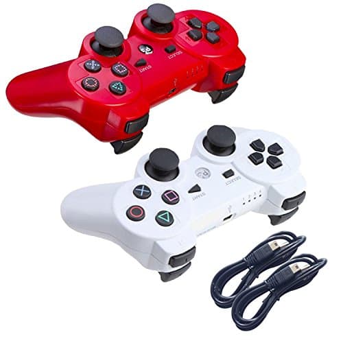 Macobr Bluetooth Wireless Controller For PS3 Double Shock - Bundled with USB charge cord (Red and White)