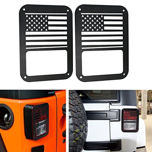 2pcs Tail Light Guard Cover Rear Lamp Taillight Protecter for Jeep Wrangler 2007-2016 with USA Flag Marked (Black)