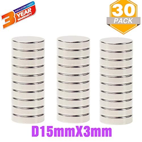 Permanent Magnets Round Magnet Disc D15X3mm 30PACK,Fridge,Refrigerator,Handcraft DIY,Office,Dry Erase Board,Whiteboard,Home,Scientific,Craft,Kitchen(Disc:15mmX3mm)