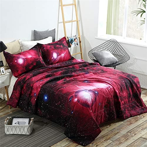 YOUSA Galaxy Comforter Bedding Sets 3D Printed Cloud Quilt Comforter Sets with 2 Bedroom Pillow Shams (Full/Queen,07)