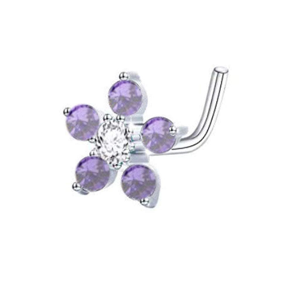 18g 5/16 Out Facing Double Rows of 5 CZ Gem Split Bendable Nose Cartilage Piercing Rings (Silver)