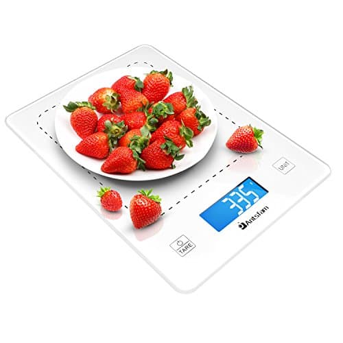 Digital Kitchen Grams Scale Touch Food Weight Scale for Diet Cooking Baking with Tempered Glass Backlit-22lb 10kg Batteries Included(Gloss White)