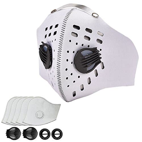 Shenggetu Pollution Mask Dust Mask Activated Carbon Dustproof with 5 Extra Activated Carbon Filters and 2 Valves for Exhaust Gas, Pollen Allergy, PM2.5, Running, Cycling, Outdoor Activities (White)