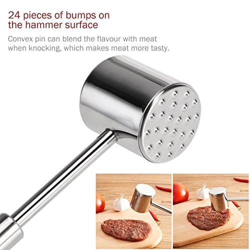 Meat Tenderizer Mallet Tool by Stainless Steel –Manual Steak Hammer Pounder For Tenderizing Steak Pork Veal & Poultry in Kitchen - Make a Difference in Tenderness - 100% DISHWASHER SAFE(10.4 inch)