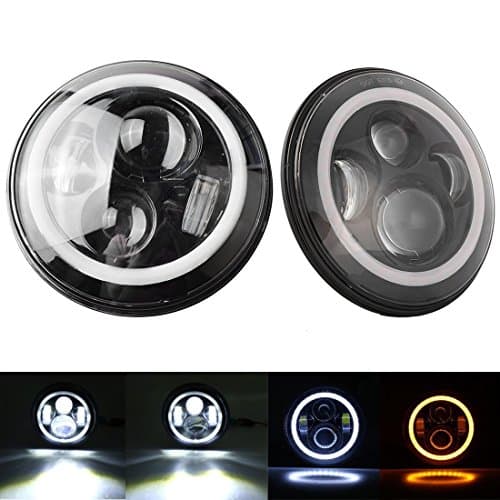 Nicebee 7 Inch Round LED Headlights White Halo Ring Angel Eyes+Amber Turning Signal Lights For Jeep Wrangler JK TJ CJ