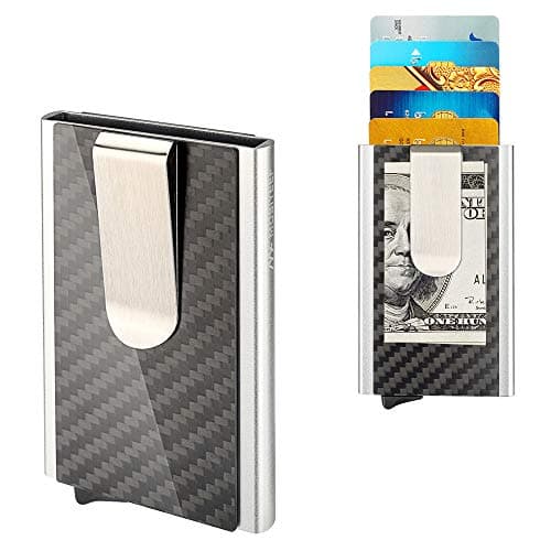Mosiyeef Aluminum RFID Blocking Automatic Pop-Up Genuine True Carbon Fiber Wallet Card Case Holder Money Clip