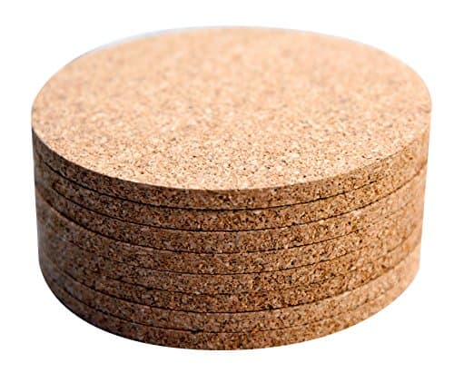 Cork Coasters (Round) Set of 8 - Light brown - Eco-friendly - Easy to clean - Absorbent - 4 Inch Diameter - 1/4 Inch Thick - Protect your table tops, counters and bar counters from ring marks