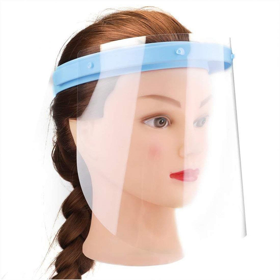 Adjustable Anti-Fog Full Face Shield with 10 Replaceable Plastic Protective Film Blue