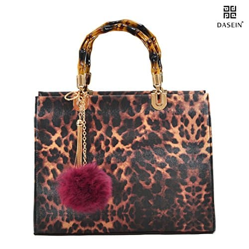 Dasein Bamboo Handle Smooth Leather Medium Satchel Structured Tote Bags Purses for Women