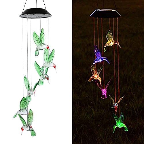 SINLOOG Color-Changing LED Solar Mobile Wind Chime, Solar Powered LED Hanging Lamp Wind Chime Light Wind Chimes for Outdoor Indoor Gardening Lighting Decoration Home (Hummingbird)