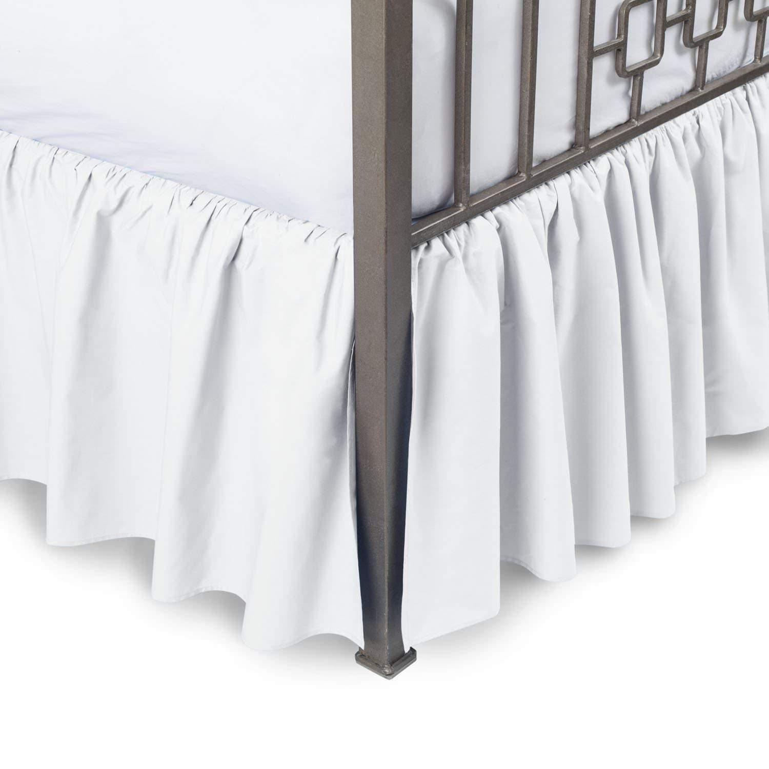 Sleepwell White Solid, UK King Size Ruffled Bed Skirt 40 cm Drop Split Corner,100 Percent Pure Egyptian Cotton 400 Thread Count, Wrinkle & Fade Resistant