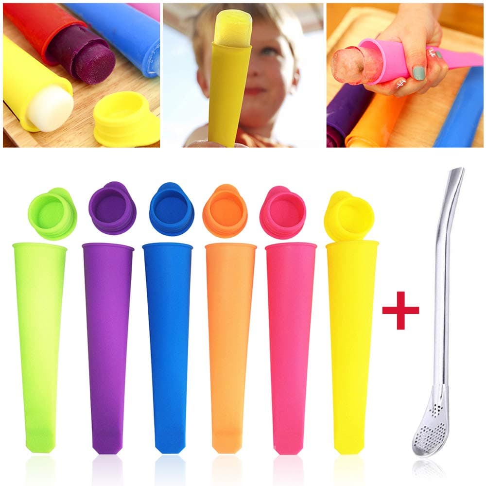 Ice Pop Molds Set, 6 Pcs Multi Colors Food Grade Silicone Popsicle Molds with Lids DIY BPA Free Freezer Ice Cream Moulds for Women Men Kids Ice Lolly Food Maker