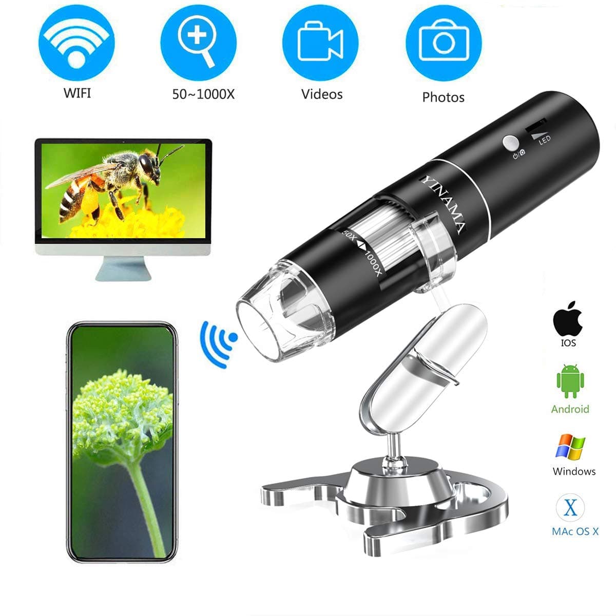 Wireless Endoscope, YINAMA WiFi Borescope WiFi Endoscope 11.5ft/3.5m Snake Inspection Camera IP68 Waterproof Borescope for All iOS Android Phone, iPhone iPad Tablet PC