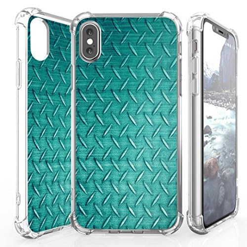 iPhone X Case, DuroCase AquaFlex Shockproof TPU Bumper w/Hard Back Shield Hybrid Case Clear for iPhone X - (Green Diamond Plate Pattern)