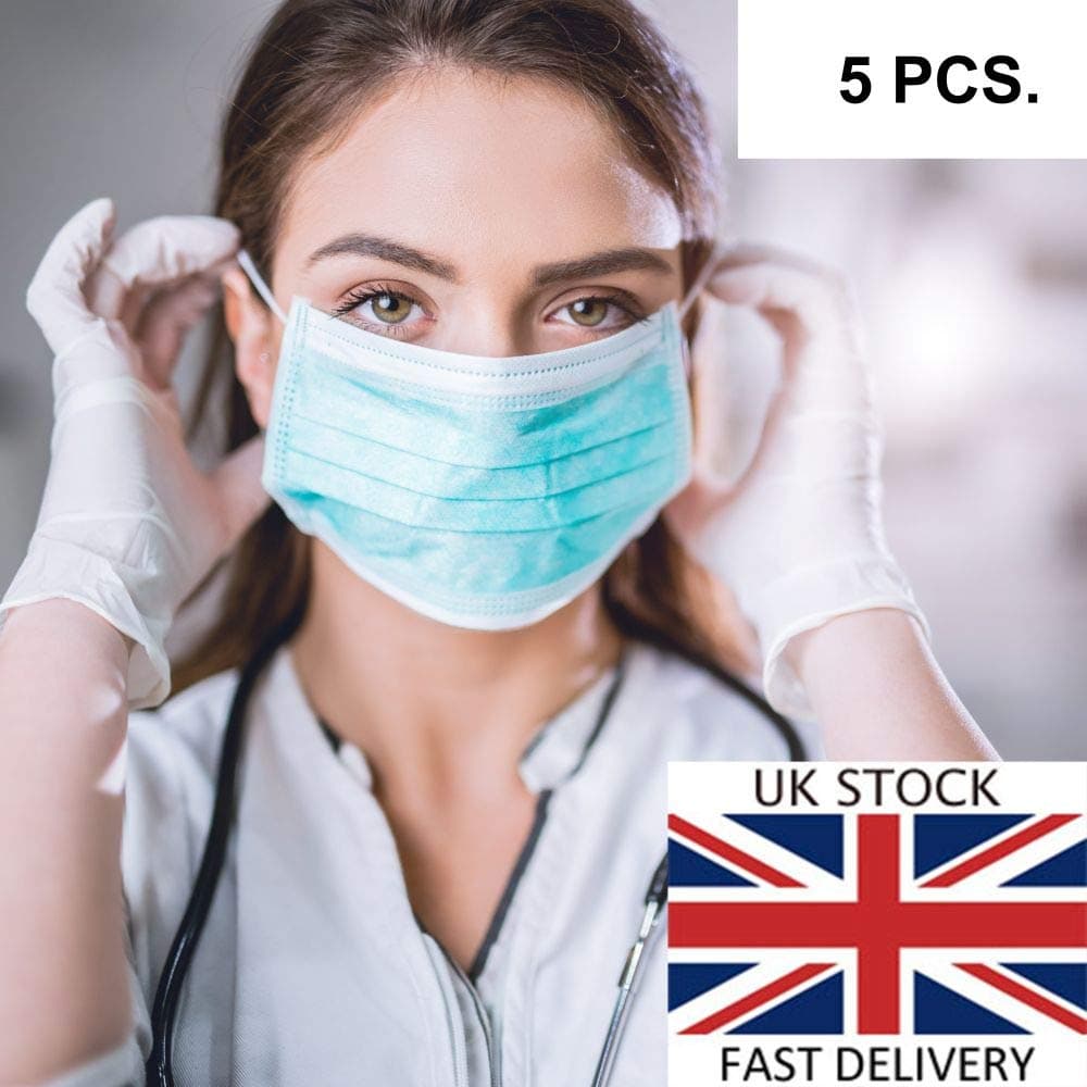 5 X SURGICAL FACE MASK WITH EAR LOOPS by COSY CLOUD® - MEDICAL/DUST / 3 PLY MASKS (5)
