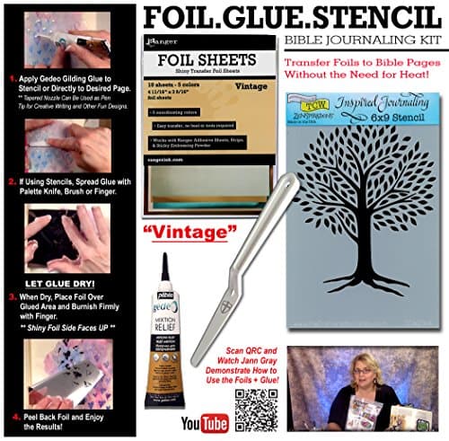 Vintage Shiny Foil + Glue + Stencil Package (W/ 6" X 9" Tree of Life Stencil)