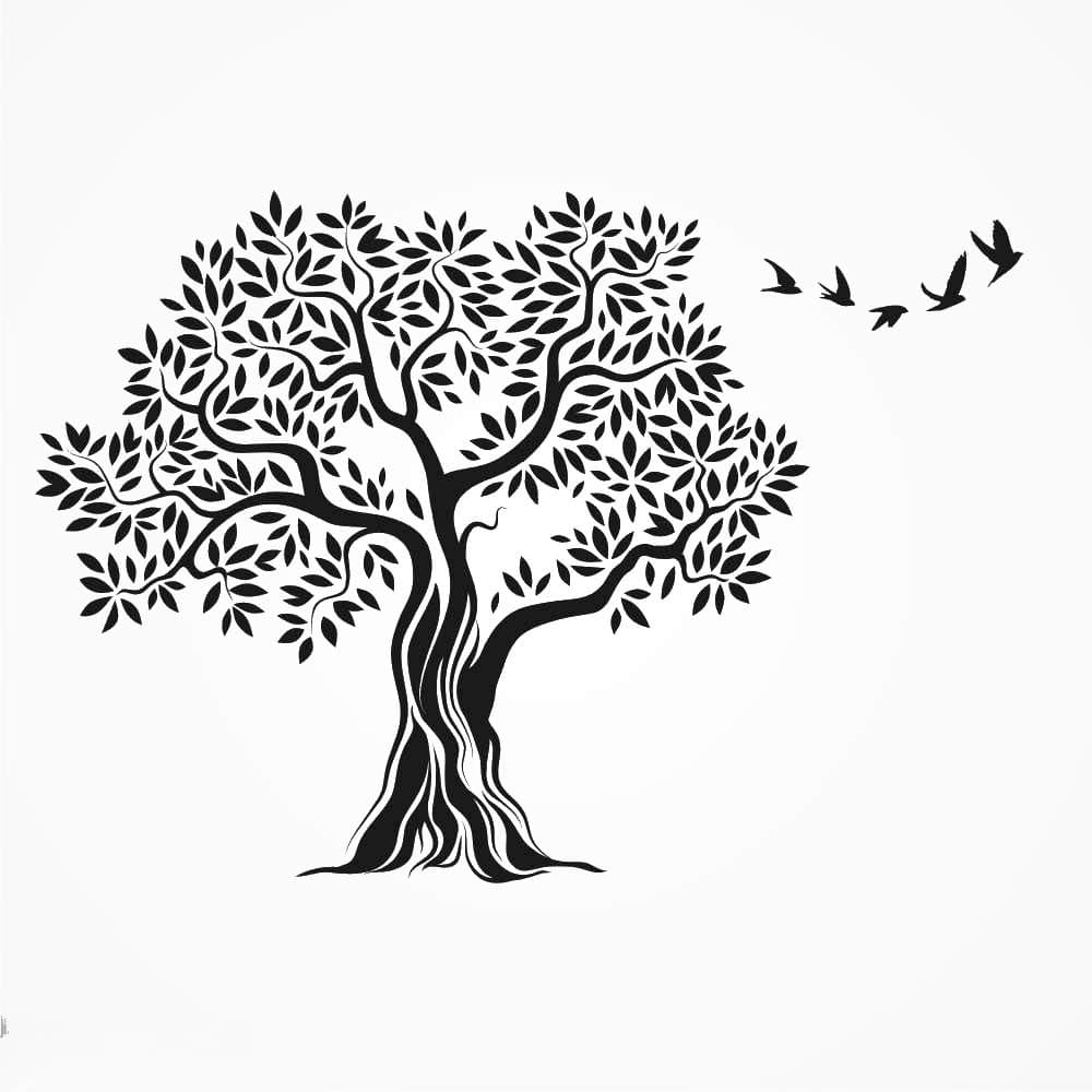 Big Oak Tree & Birds Reusable Stencil A3 A4 A5 & Bigger Sizes Shabby Chic / T61 (PVC Reusable Stencil, XS Size - 50 x 70 cm, 19.7 x 27.6 in)