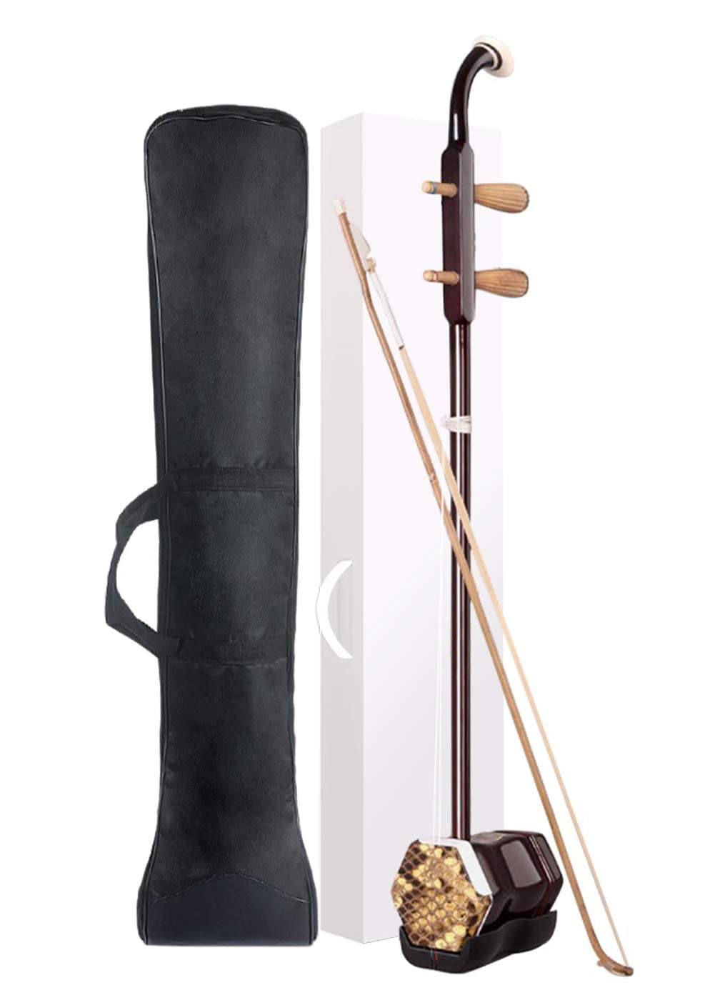 Orient Light Chinese Erhu Entry Level 2-string Violin Sinitic Chinese 2-string Violin Fiddle Sinitic Musical Instrument Traditional Handicraft Black Tracery with Bag