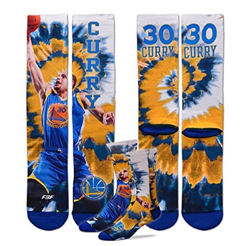 Golden State Warriors NBA Stephen Curry Tie Dye-Sublimated Crew Socks (1 Pair)-Size- Large 10-13
