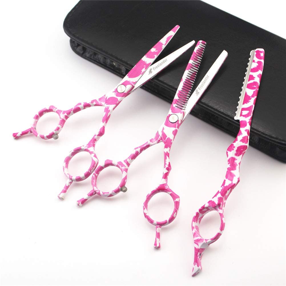 hya 5.5 Inch Hair Scissors Set Pink Leopard Quality Hairdressing Scissors Cutting Scissors + Thinning Scissors + Razors +cases