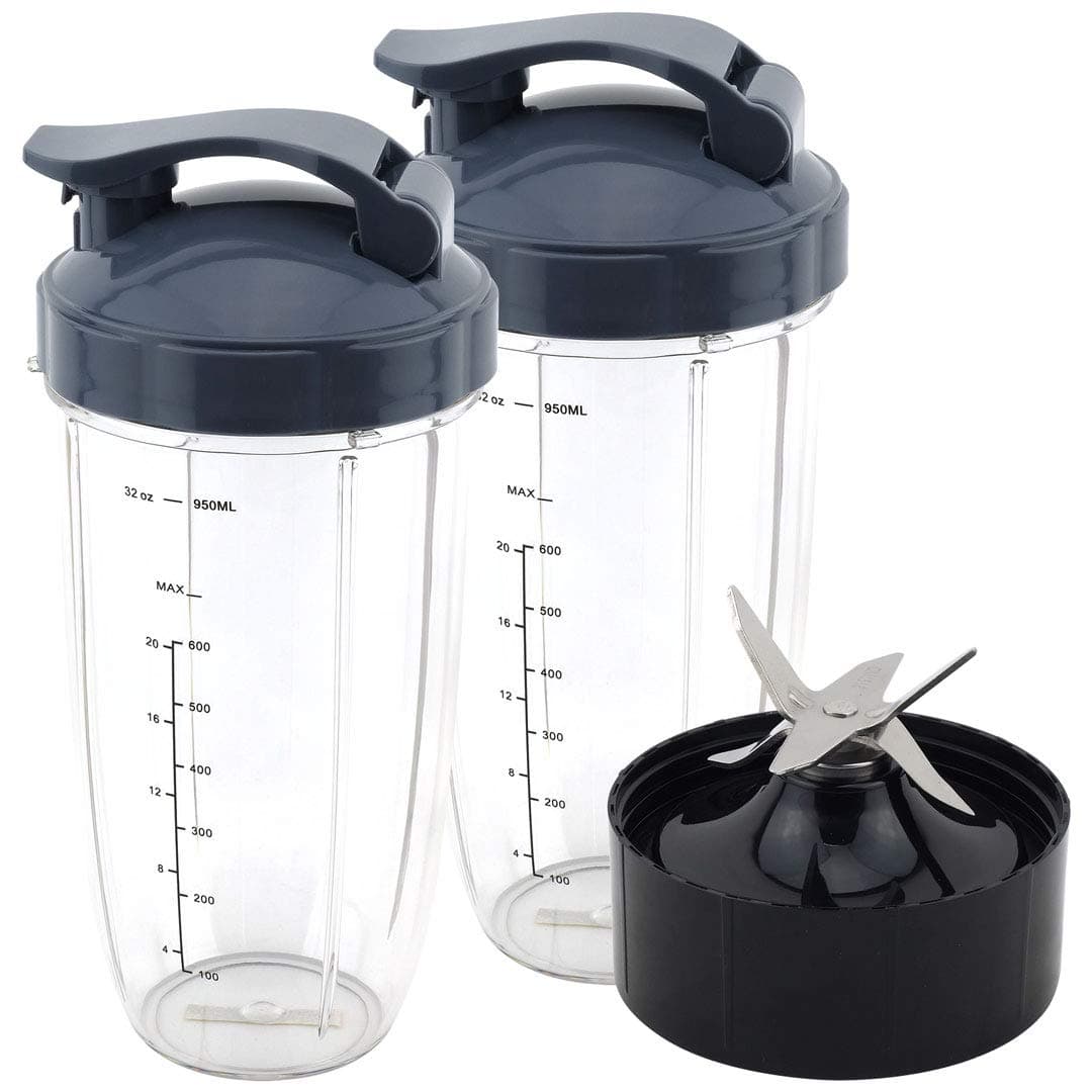 2 Pack 32 oz Colossal Cups with Flip To Go Lids + Extractor Blade compatible with NutriBullet Lean NB-203 1200W Blender