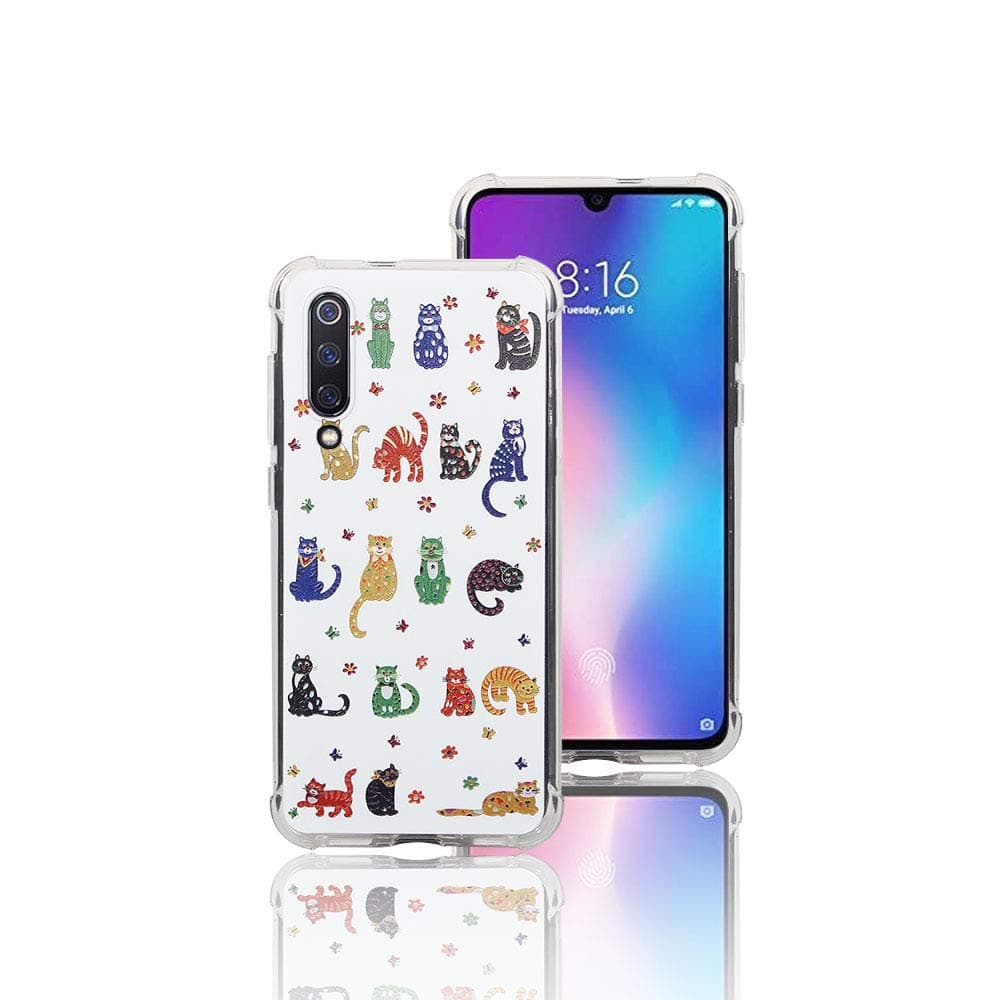 Weeya for Xiaomi Mi 9 Se Case,Pattern Design Ultra Lightweight Reinforced 4-Corners Bumper Flexible TPU Cover for Xiaomi Mi 9 Se (Cat)