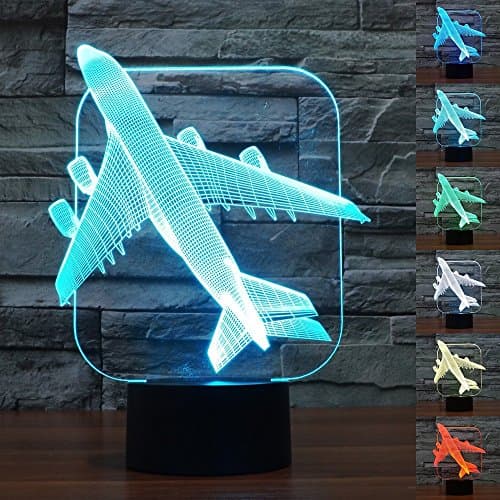 AirPlane Shapes 3D Night Light Touch Table Desk Optical Illusion Lamps 7 Color Changing Lights Home Decoration Xmas Birthday Gift
