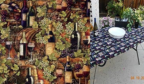 Custom Fitted, Stay Put, Elasticized Tablecloth.Tuscan Provence Wine Print Tablecloth For Tables up to 6 feet. Rustic Tuscan Table Cover.