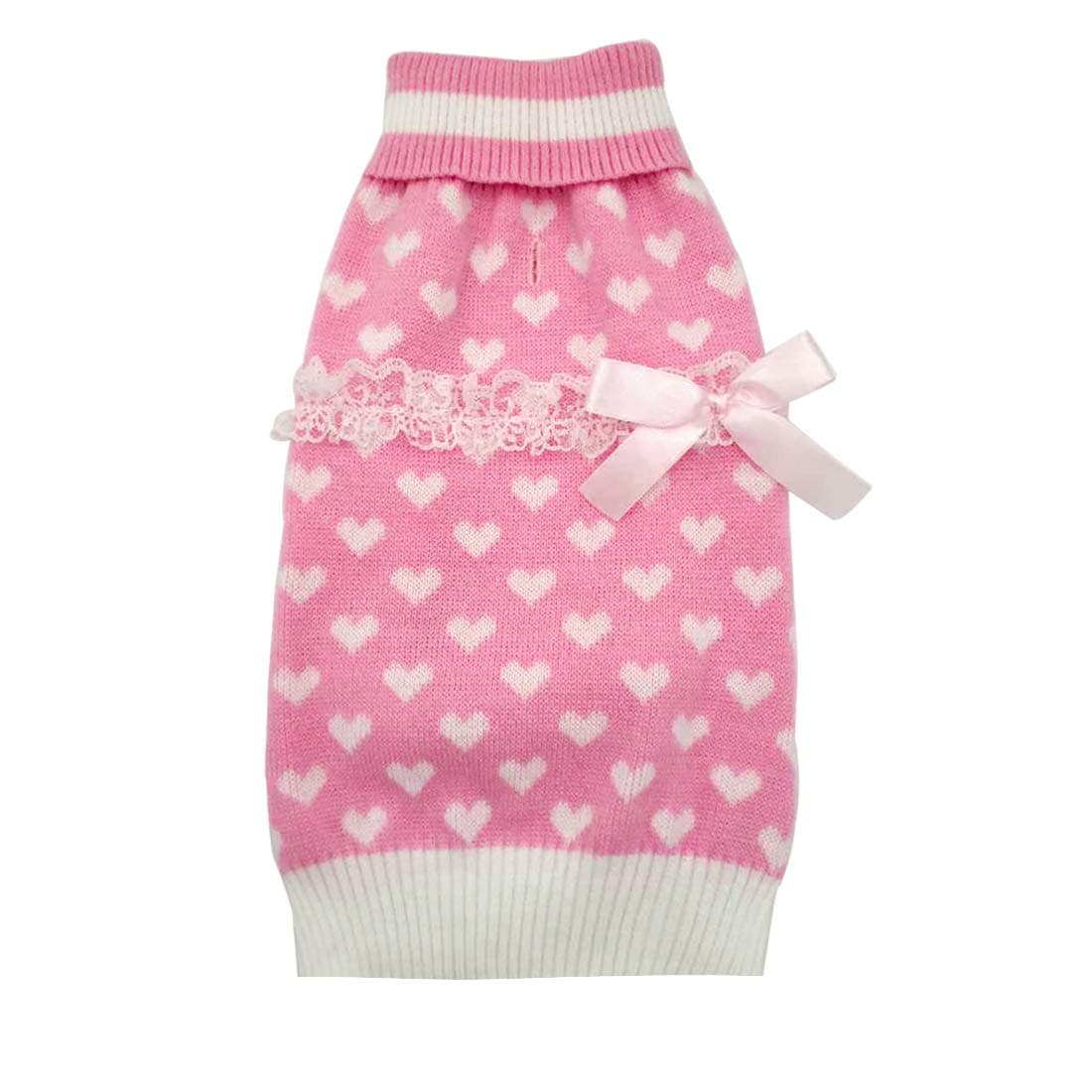 kyeese Dog Sweaters Pink with Bowtie Pullover Turtleneck Dog Sweater with Leash Hole Dog Knitwear Warm Pet Sweater for Fall Winter
