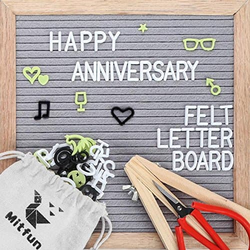 Felt Letter Board 10x10 Inches Grey Changeable Letters Include 408 White Black Green Plastic Letters, Oak Wood Frame Wooden Support Wall Mounted Plus Free Letter Bag Scissor
