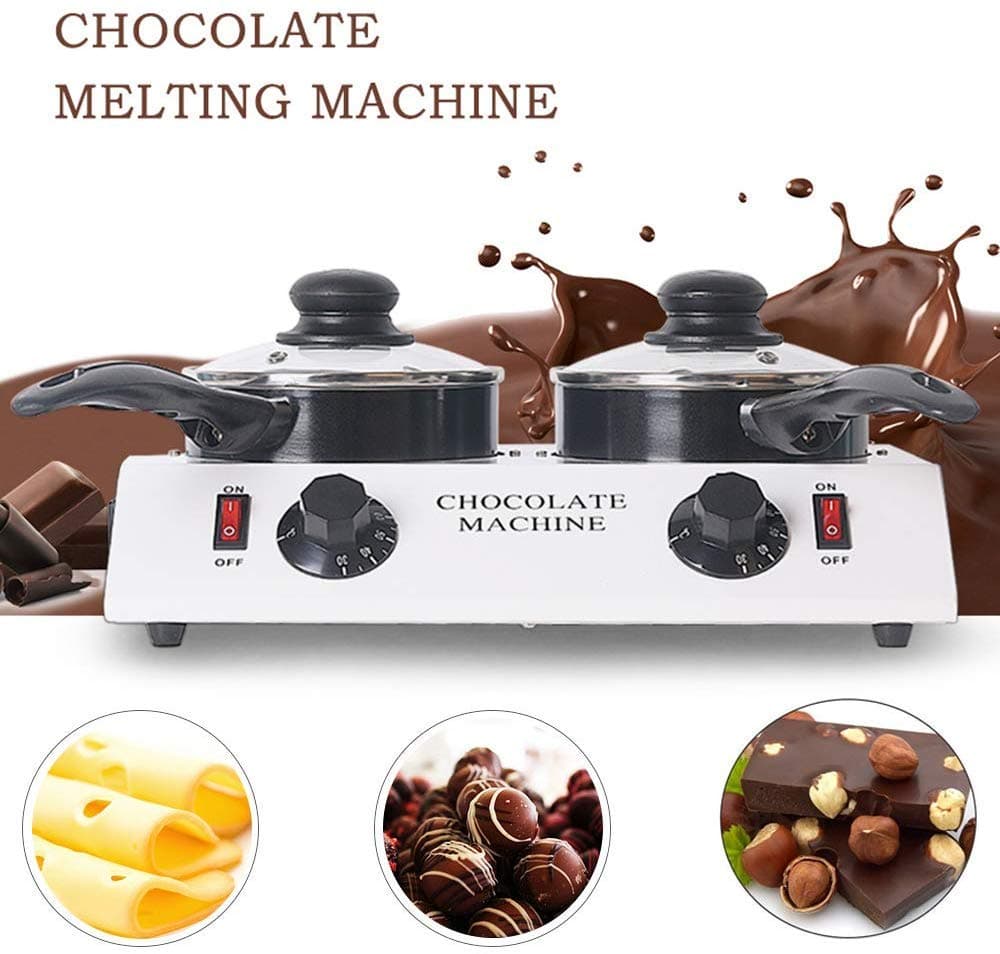 Kchenks 80W Mini Electric Chocolate Melting Machine Double Pots Ceramic Non-Stick Pot Tempering Cylinder Melter Pan 220V (1 Melting Pot)